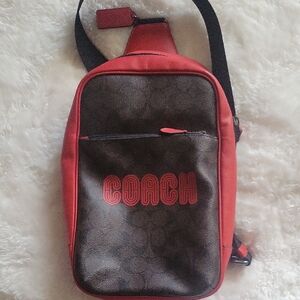Coach  Vibrant Red and Rich Brown Belt Bag